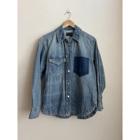 ASOS Design Shirt Women 2 Blue Patch Work Plaid Front Closure - Picture 2 of 9